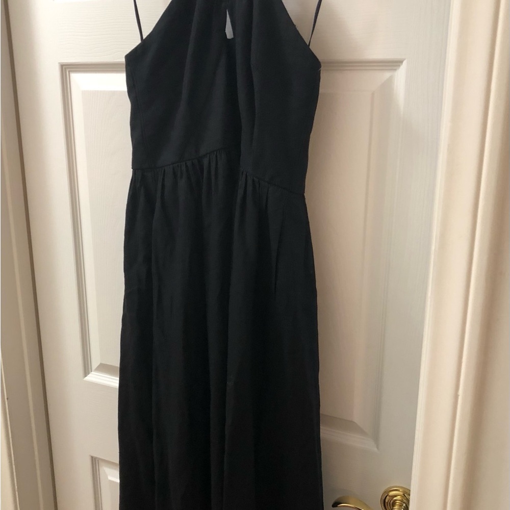 1.State Black Key Hole Halter Maxi Dress With Smocked Back & Pockets